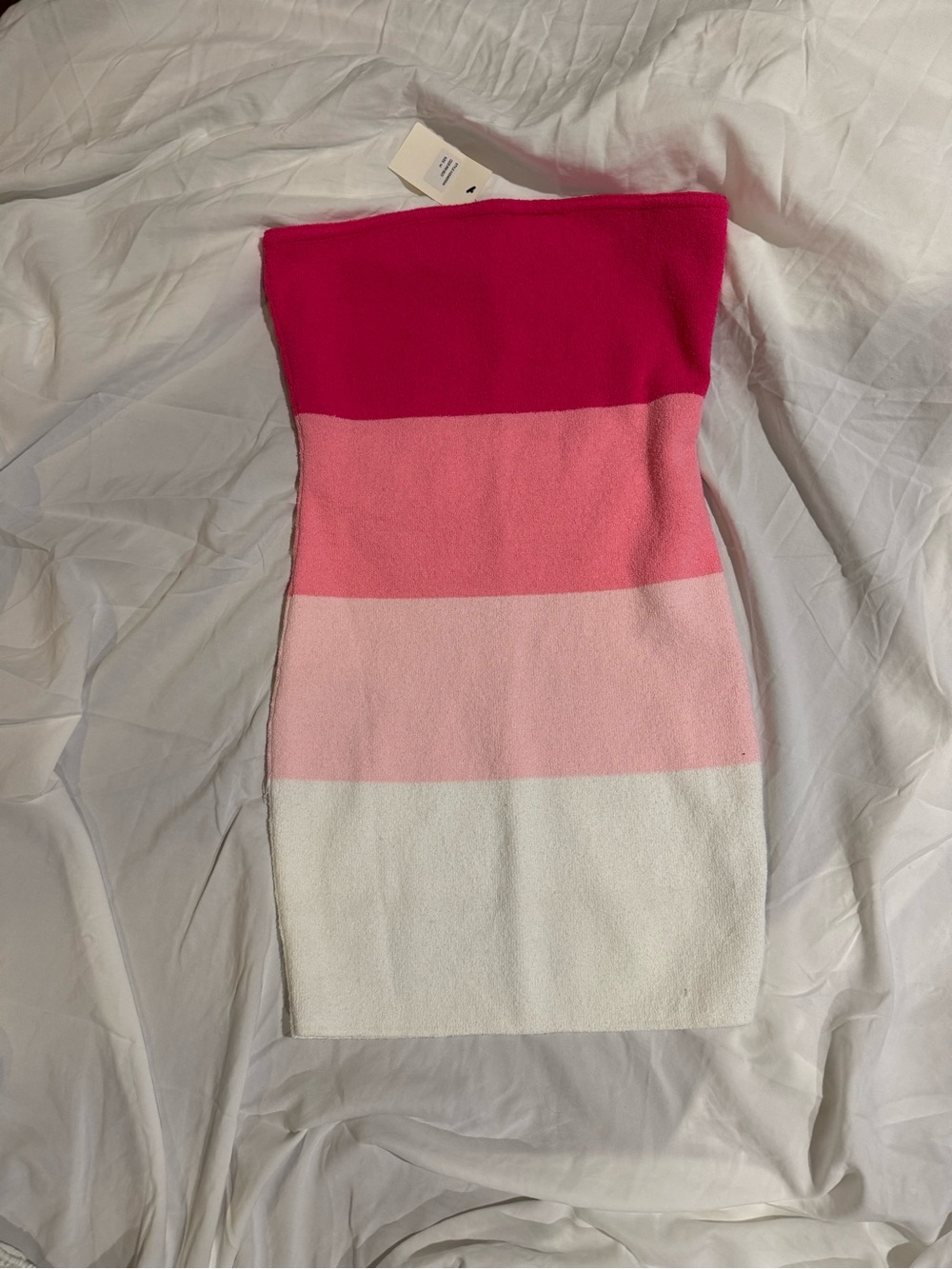 Striped Tube Bodycon Dress - Hot Pink, Coral, Light Pink, White